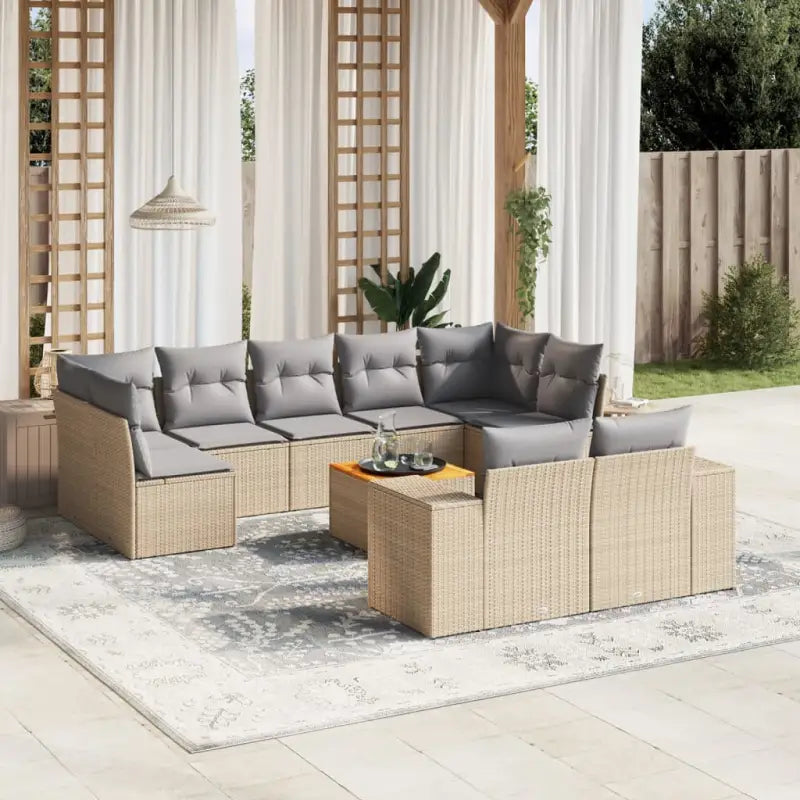 Zwart materiaal loungeset van gepoedercoat staal voor je tuin of terras - Beige en grijs / 5x midden + 2x hoek + Tafel