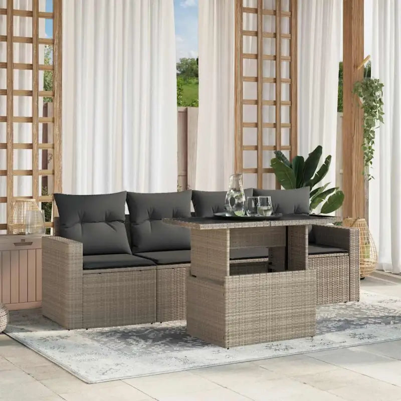 Zwart materiaal loungeset van gepoedercoat staal voor je tuin of terras - Lichtgrijs / zonder opbergruimte - Tuinsets
