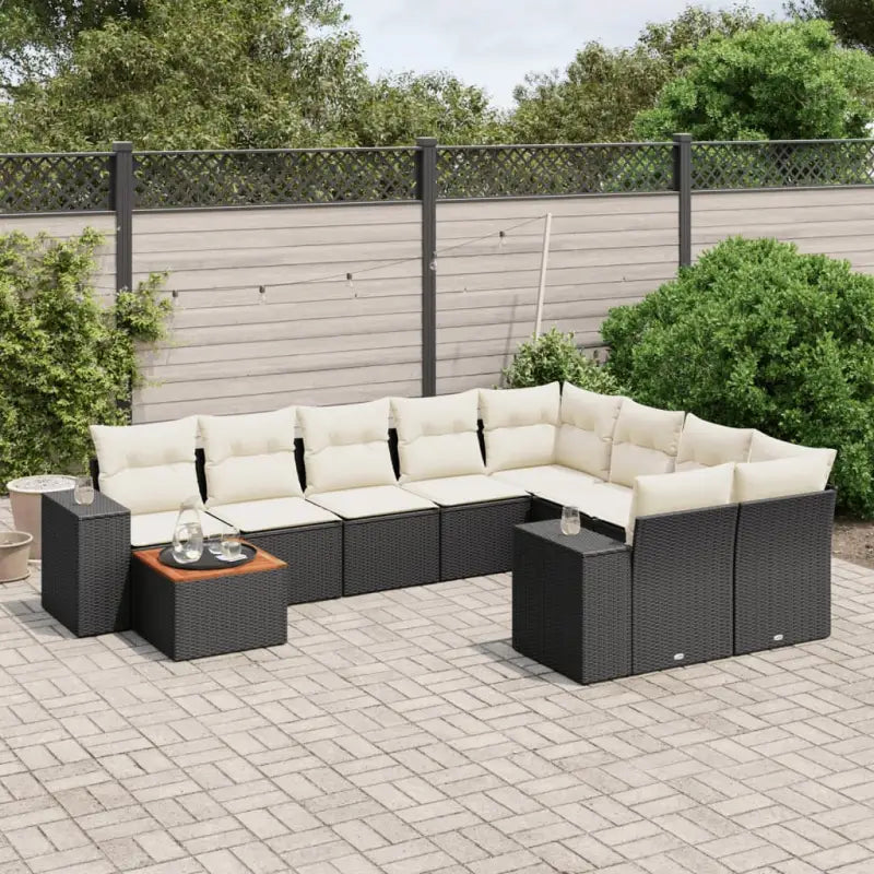 Zwart materiaal loungeset van gepoedercoat staal voor je tuin of terras - Zwart en crème / table + 2x corner + 5x