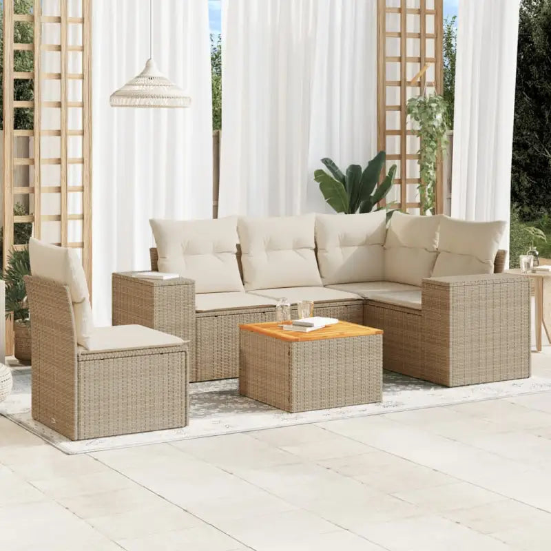 Zwart materiaal loungeset van gepoedercoat staal voor jouw tuin of terras - Beige / hoek + Tafel + 2x midden - Tuinsets