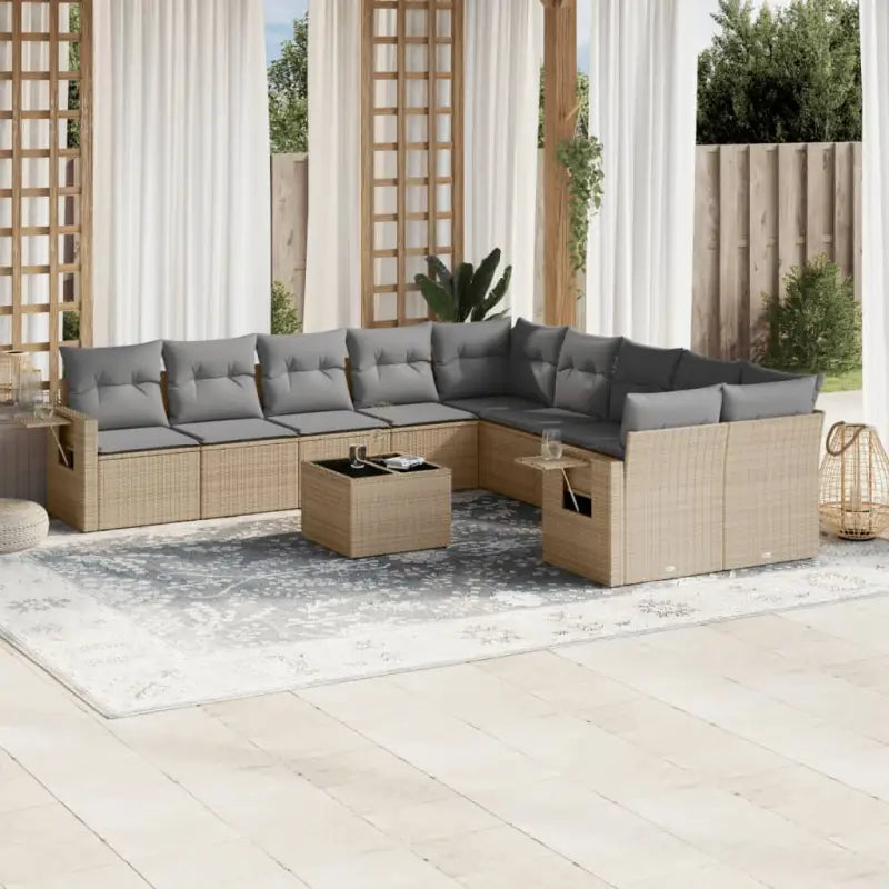 Zwart materiaal loungeset van gepoedercoat staal voor tuin en terras - Beige en grijs / Zonder tafel - Tuinsets