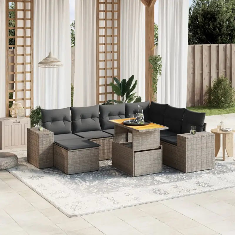 Zwart materiaal loungeset van gepoedercoat staal voor tuin en terras - grijs en donkergrijs / 3x hoek + 3x midden