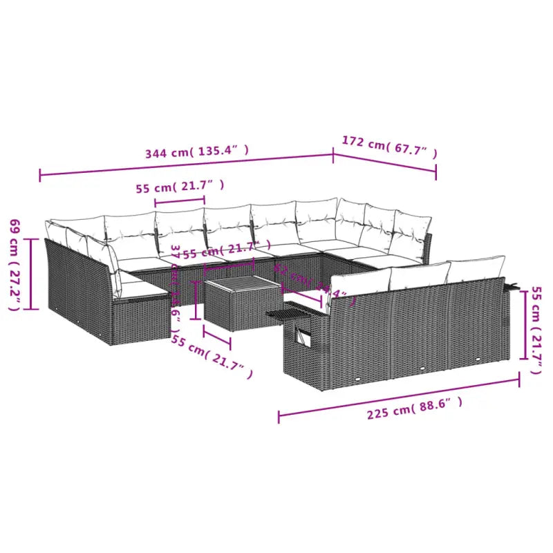 Zwart materiaal loungeset van gepoedercoat staal voor tuin en terras - Tuinsets