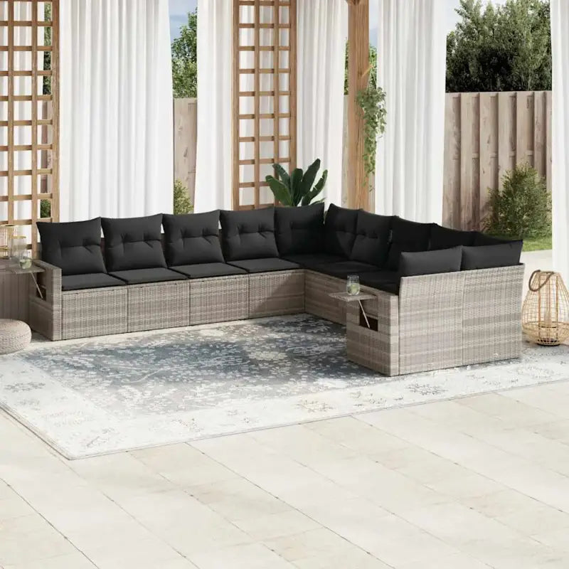 Zwart materiaal loungeset van gepoedercoat staal voor tuin en terras - Lichtgrijs / Met tafel - Tuinsets
