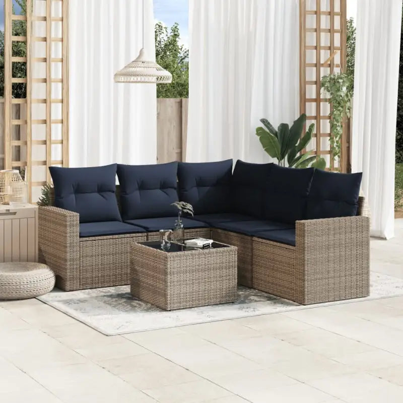 Zwart materiaal loungeset van gepoedercoat staal voor tuin of terras - Beige en grijs / Met tafel - Tuinsets