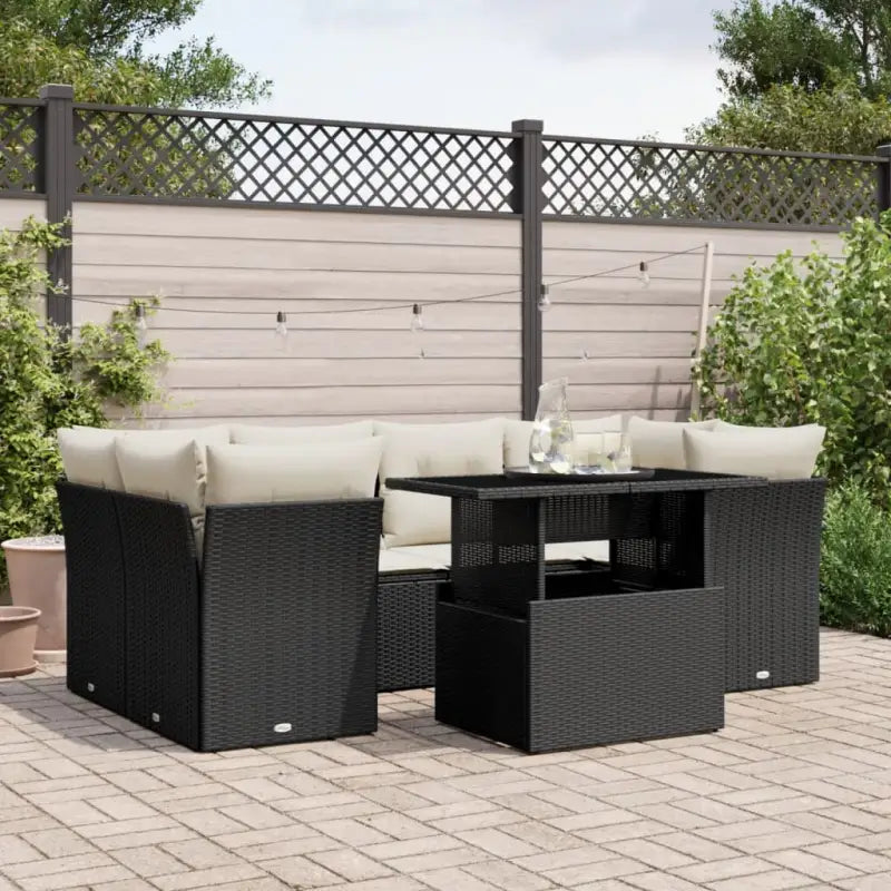 Zwart materiaal loungeset van gepoedercoat staal voor tuin of terras - Zwart en crème - Tuinsets