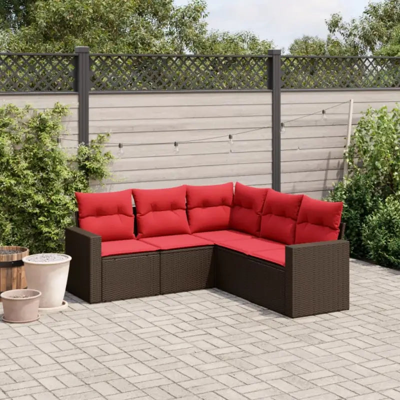 Zwart materiaal loungeset van gepoedercoat staal voor tuin of terras - Bruin en rood / Zonder tafel - Tuinsets