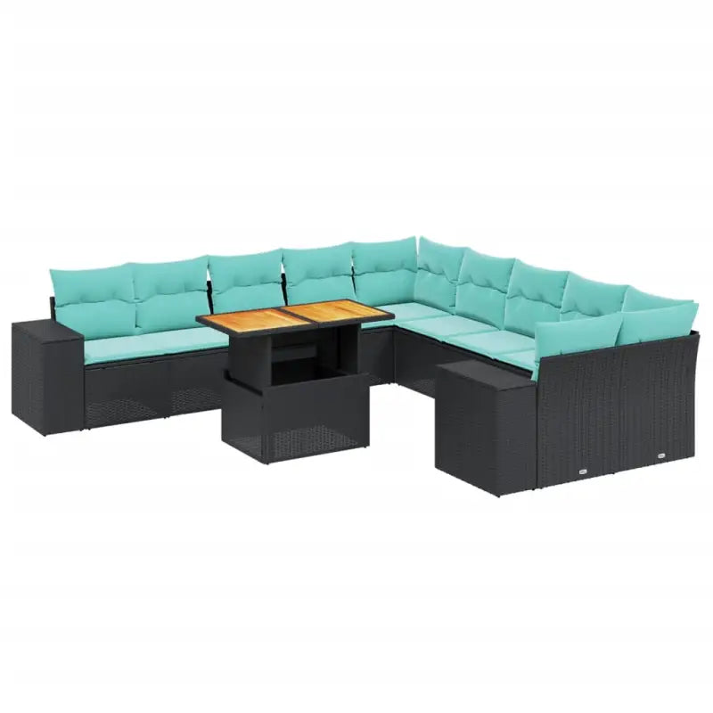 Zwart materiaal Loungeset van gepoedercoat staal voor tuin of terras - Zwart / 2x hoek + 6x midden + Tafel - Tuinsets