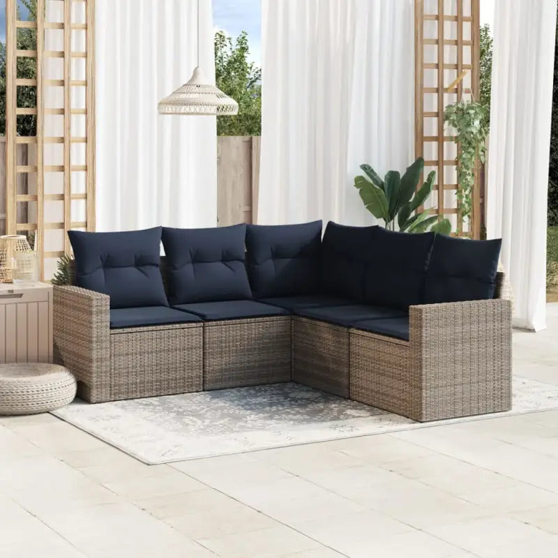 Zwart materiaal loungeset van gepoedercoat staal voor tuin of terras - Beige en grijs / Zonder tafel - Tuinsets