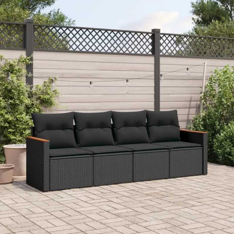 Zwart materiaal loungeset van poly rattan en gepoedercoat staal - Zwart / Zonder tafel - Tuinsets