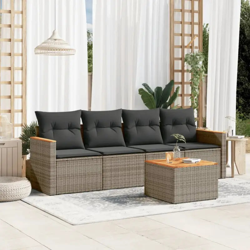 Zwart materiaal loungeset van poly rattan en gepoedercoat staal - Grijs / Met tafel - Tuinsets