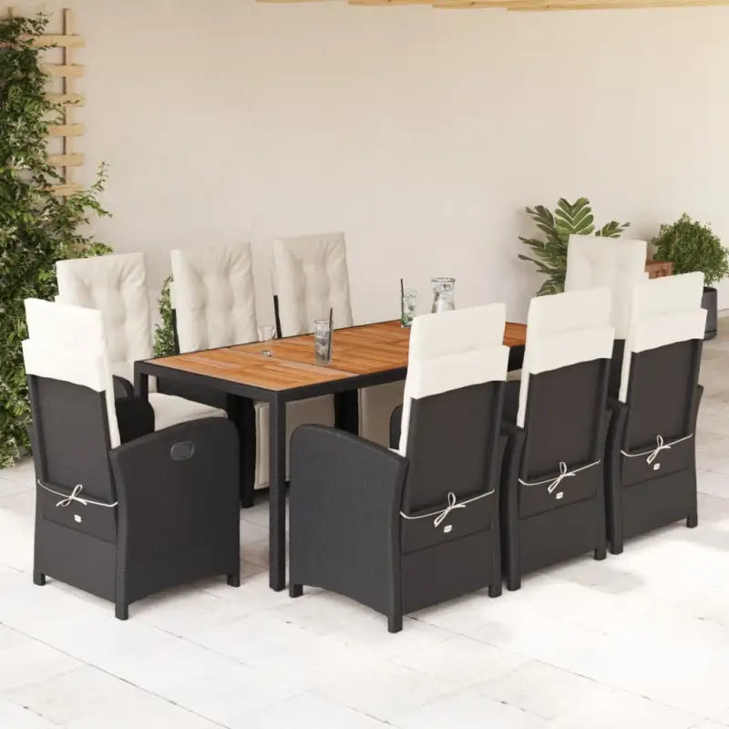 Zwart materiaal poly rattan tuinset voor een comfortabele zitervaring - Zwart en crème / 190 cm tafellengte - Tuinsets