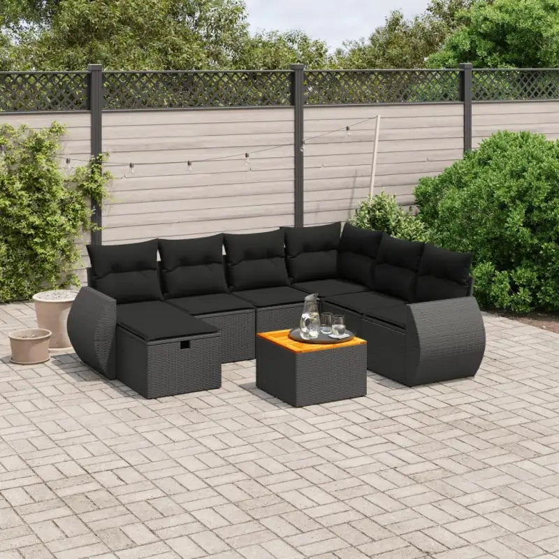 Zwart materiaal tuinset met gepoedercoat staal en afmetingen - Zwart / 3x hoek + 3x midden + voetensteun + Tafel