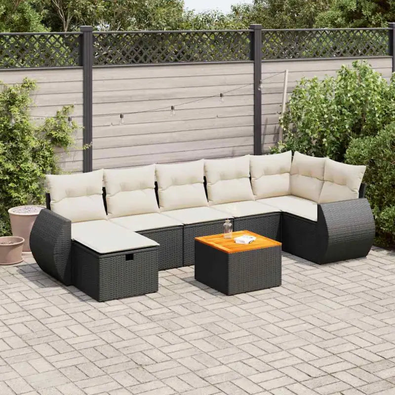 Zwart materiaal tuinset met gepoedercoat staal en afmetingen - Zwart en crème / Tafel + 3x midden + 3x hoek