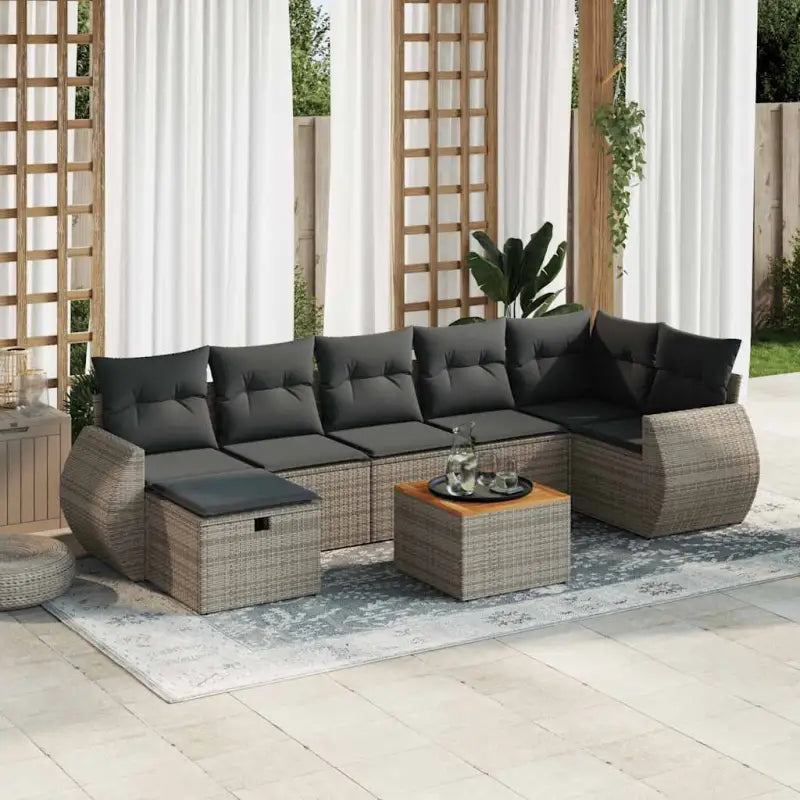 Zwart materiaal tuinset met gepoedercoat staal en afmetingen - grijs en donkergrijs / Tafel + 3x midden + 3x hoek