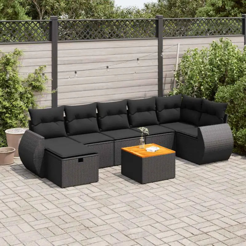 Zwart materiaal tuinset met gepoedercoat staal en afmetingen - Zwart / Tafel + 3x midden + 3x hoek + voetensteun