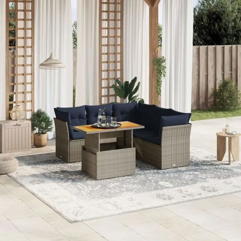 Zwart materiaal tuinset met gepoedercoat staal en comfortabele afmetingen - Grijs / midden + 3x hoek + Tafel - Tuinsets