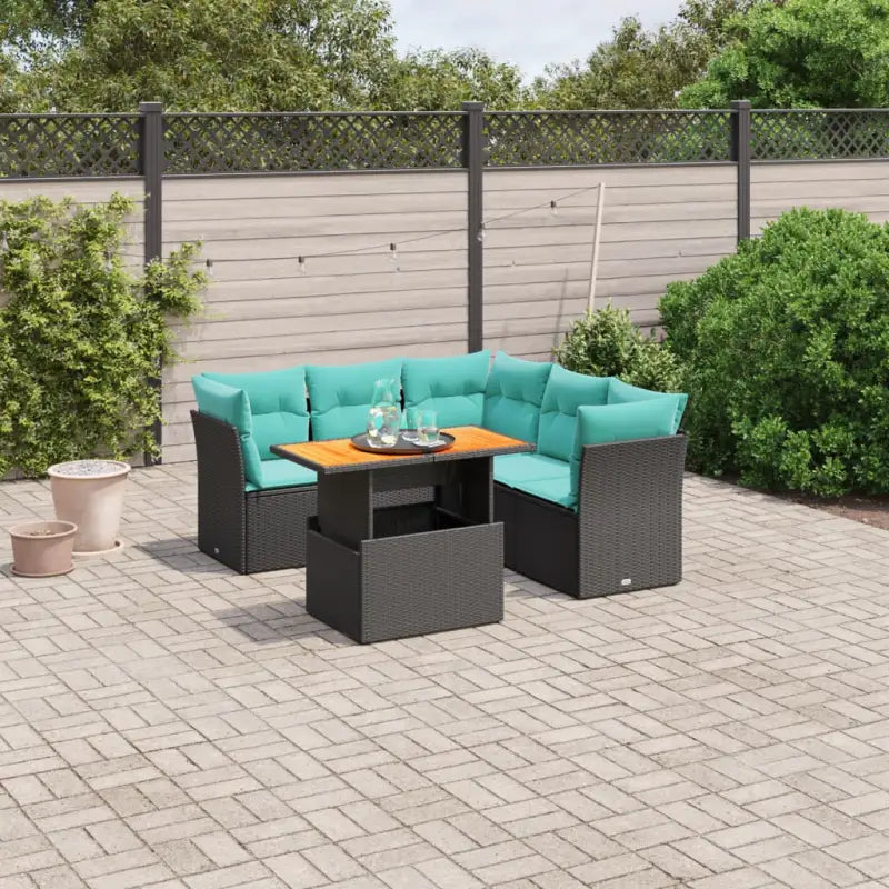 Zwart materiaal tuinset met gepoedercoat staal en comfortabele afmetingen - Zwart / midden + 3x hoek + Tafel - Tuinsets