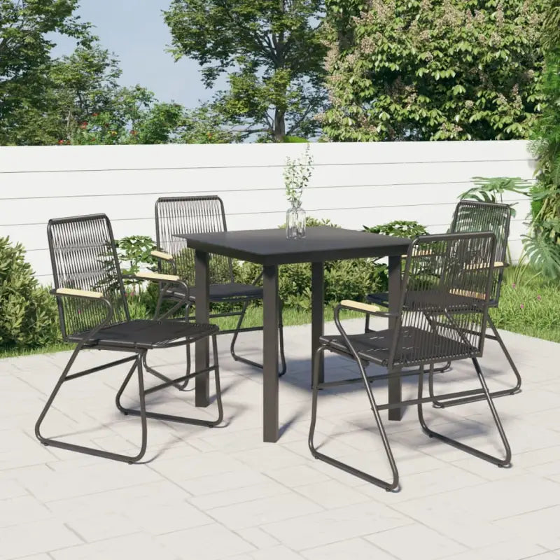 Zwart materiaal Tuinset met gepoedercoat staal en duurzaam PVC-rattan - 5 - Tuinsets