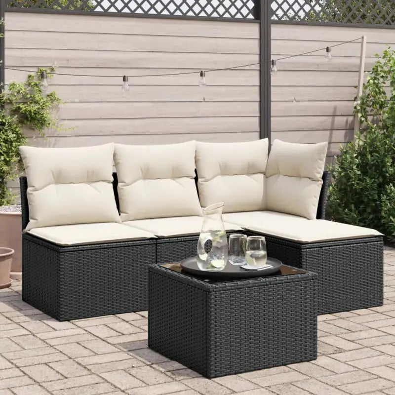 Zwart materiaal tuinset met gepoedercoat staal voor buiten ontspanning - Zwart en crème / Met tafel - Tuinsets