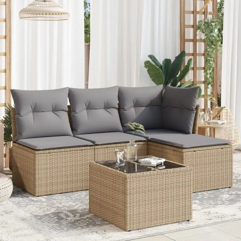 Zwart materiaal tuinset met gepoedercoat staal voor buiten ontspanning - Beige en grijs / Met tafel - Tuinsets