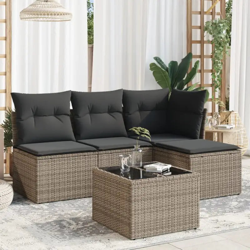 Zwart materiaal tuinset met gepoedercoat staal voor buiten ontspanning - Grijs / Met tafel - Tuinsets