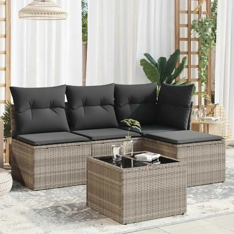 Zwart materiaal tuinset met gepoedercoat staal voor buiten ontspanning - Lichtgrijs / Met tafel - Tuinsets