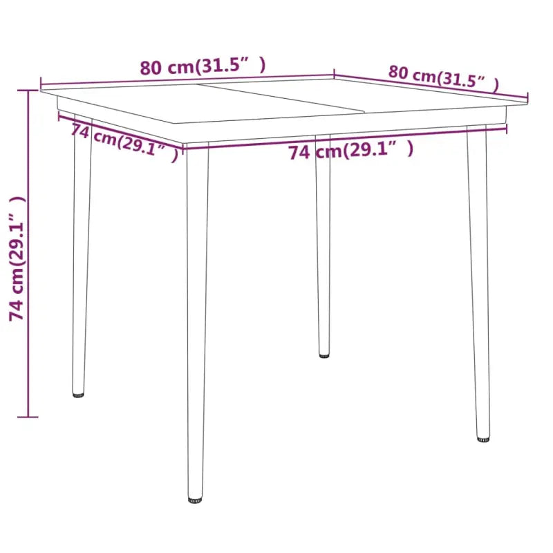 Zwart materiaal tuinset met gepoedercoat staal voor buitengebruik - 80 cm tafellengte - Tuinsets