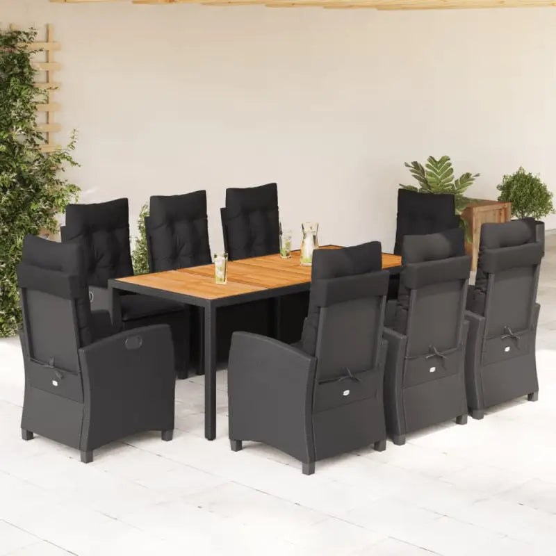 Zwart materiaal tuinset met poly rattan en eenvoudig schoon te maken - 190 cm tafellengte / Met voetensteun - Tuinsets
