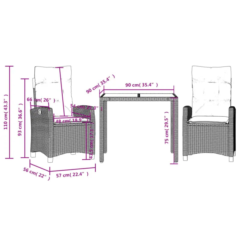 Zwart materiaal tuinset met poly rattan en eenvoudig schoon te maken - Tuinsets