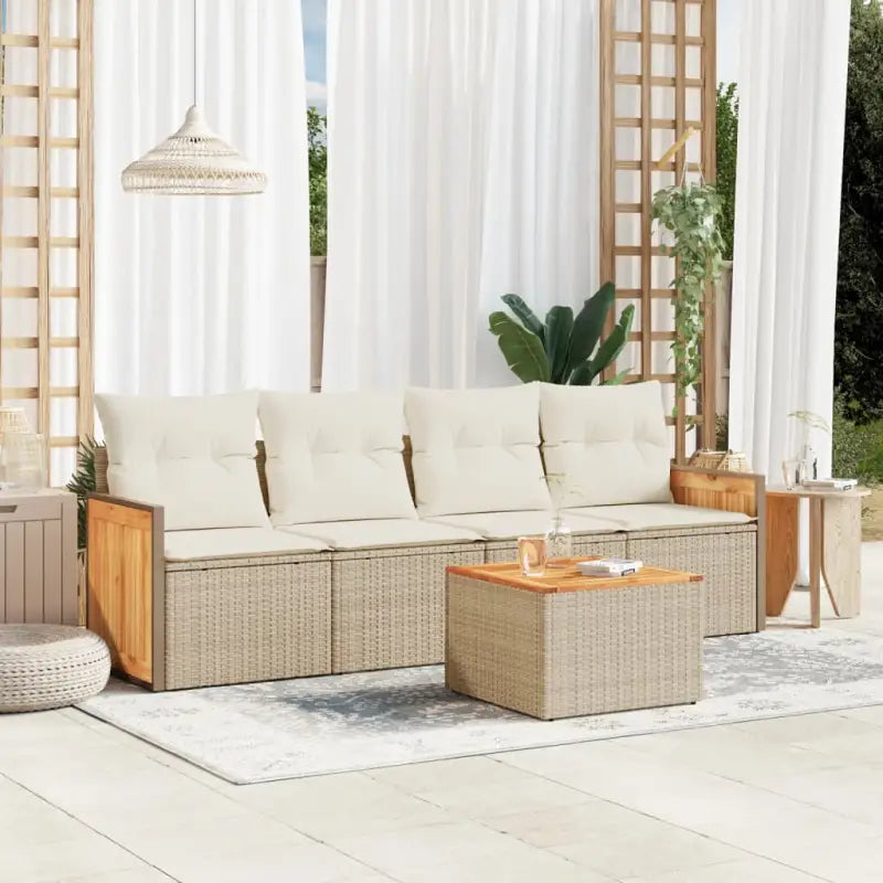 Zwart materiaal tuinset met poly rattan en gepoedercoat staal afmetingen - beige en crèmekleurig / Met tafel - Tuinsets