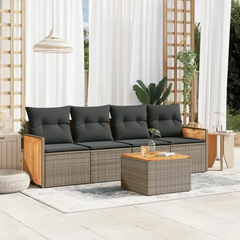 Zwart materiaal tuinset met poly rattan en gepoedercoat staal afmetingen - Grijs / Met tafel - Tuinsets