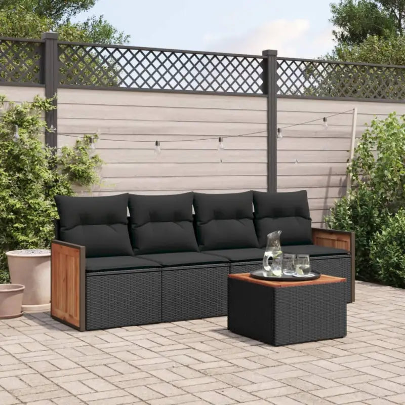 Zwart materiaal tuinset met poly rattan en gepoedercoat staal afmetingen - Zwart / Met tafel - Tuinsets