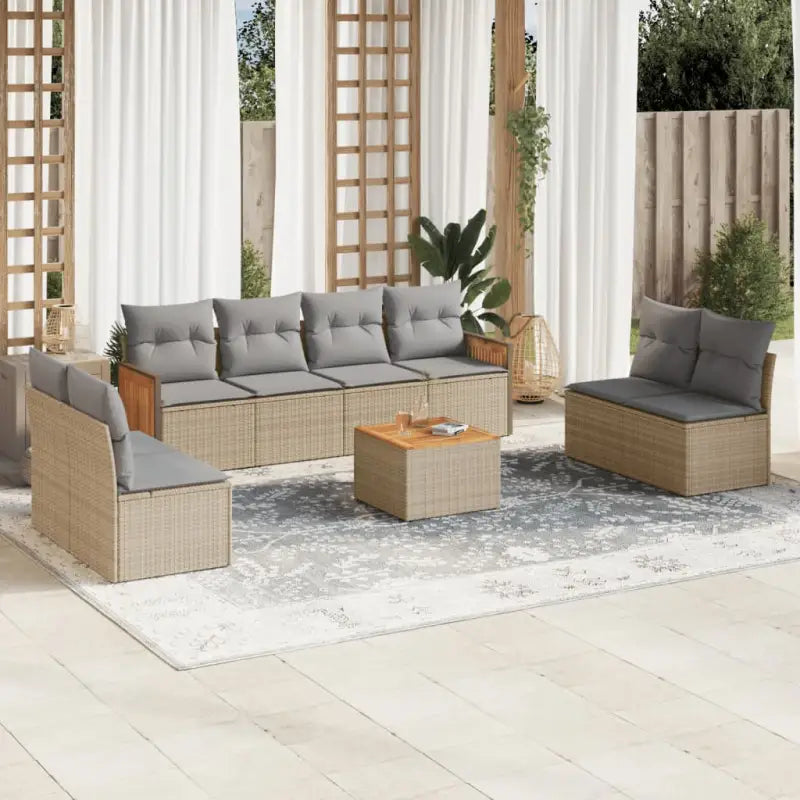 Zwart materiaal Tuinset met poly rattan en gepoedercoat staal - Beige en grijs / Met tafel - Tuinsets