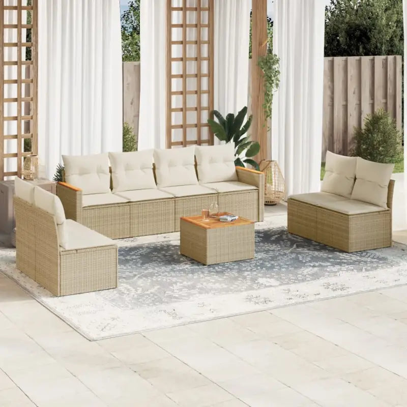Zwart materiaal Tuinset met poly rattan en gepoedercoat staal - beige en crèmekleurig / Met tafel - Tuinsets