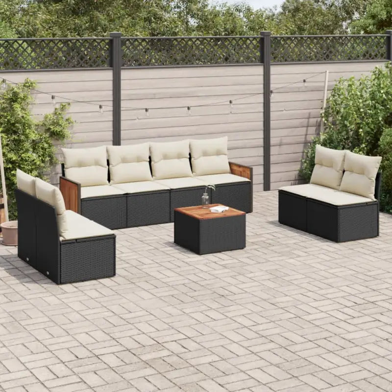 Zwart materiaal Tuinset met poly rattan en gepoedercoat staal - Zwart en crème / Met tafel - Tuinsets