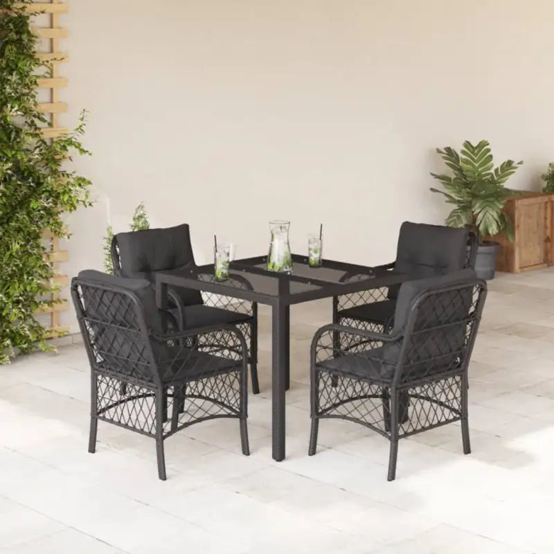 Zwart materiaal tuinset met poly rattan gemakkelijk schoon en duurzaam - Zwart / 90 cm tafellengte - Tuinsets
