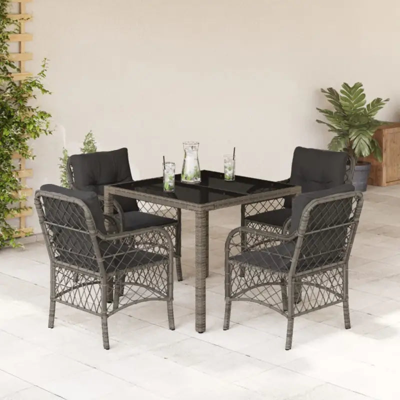 Zwart materiaal tuinset met poly rattan gemakkelijk schoon en duurzaam - Grijs / 90 cm tafellengte - Tuinsets