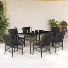 Zwart materiaal tuinset met poly rattan gemakkelijk schoon en duurzaam - Zwart / 150 cm tafellengte - Tuinsets