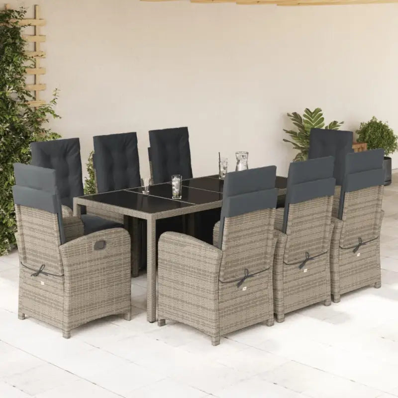 Zwart materiaal tuinset met poly rattan gemakkelijk schoon te maken - Grijs / 190 cm tafellengte - Tuinsets