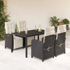 Zwart materiaal tuinset met poly rattan gemakkelijk schoon te maken - Zwart en crème / 150 cm tafellengte - Tuinsets