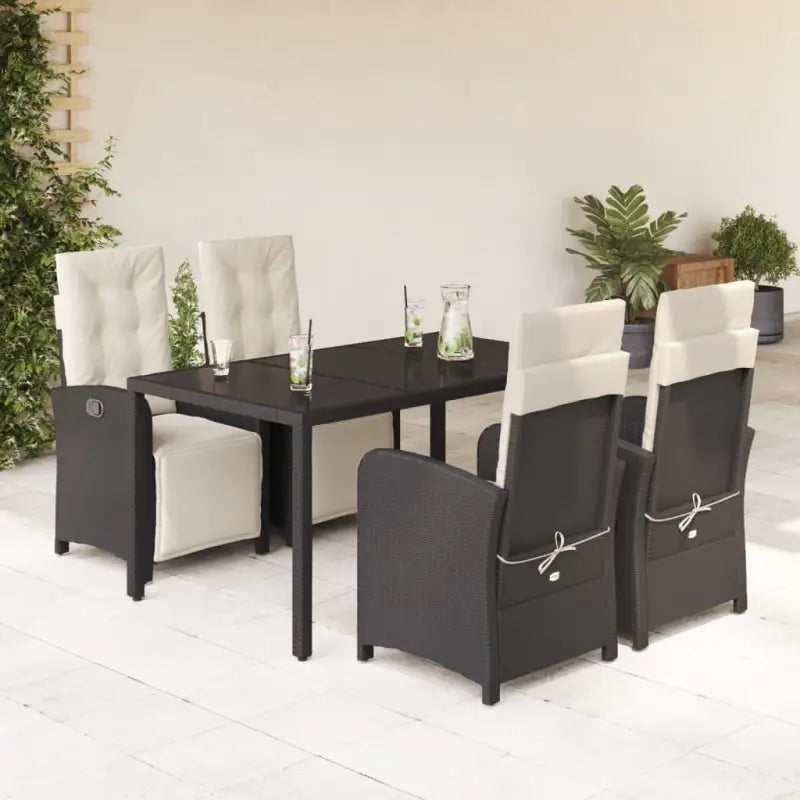 Zwart materiaal tuinset met poly rattan gemakkelijk schoon te maken - Zwart en crème / 150 cm tafellengte - Tuinsets