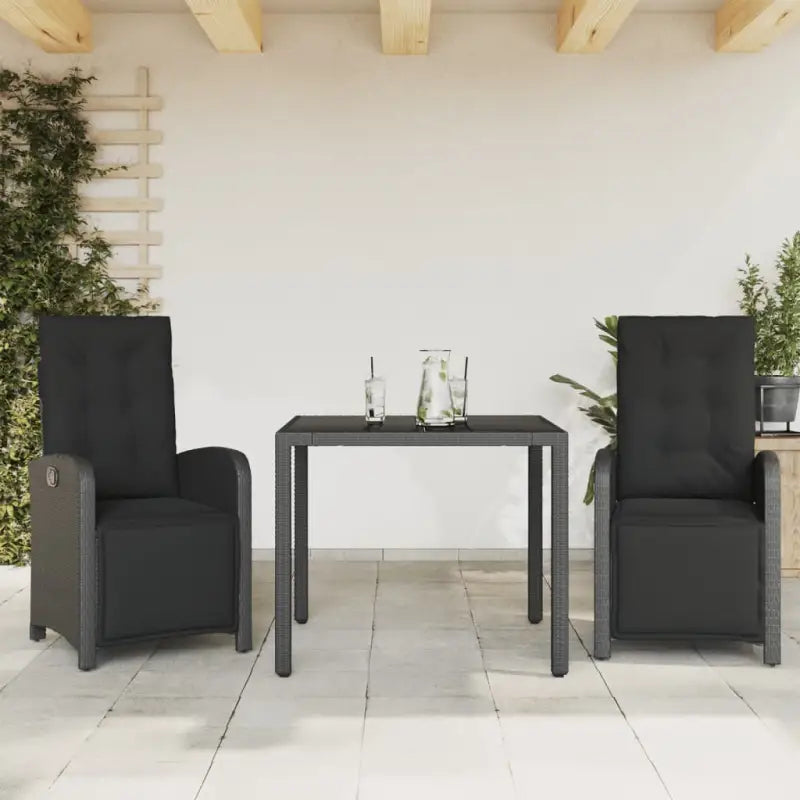 Zwart materiaal tuinset met poly rattan gemakkelijk schoon te maken - Zwart / 90 cm tafellengte - Tuinsets
