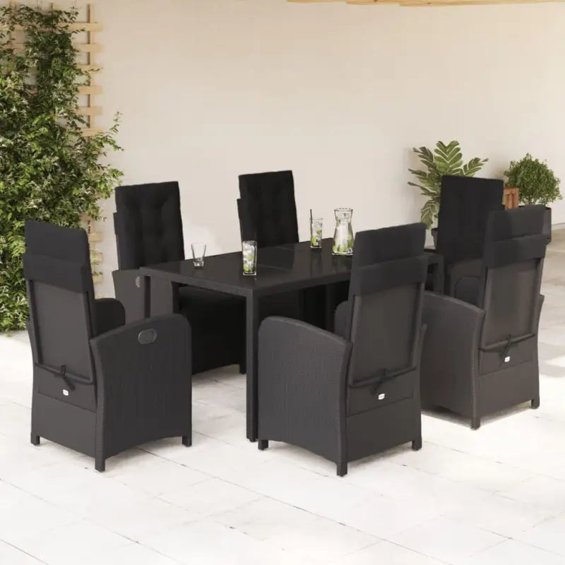 Zwart materiaal tuinset met poly rattan gemakkelijk schoon te maken - Zwart / 150 cm tafellengte - Tuinsets