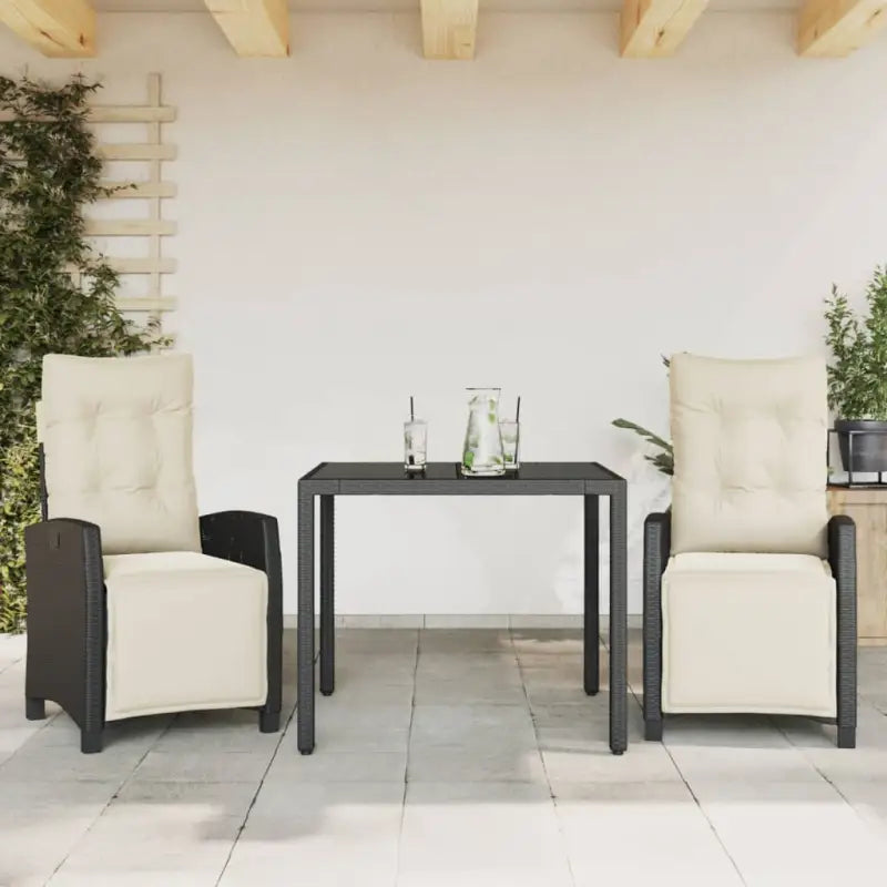 Zwart materiaal tuinset met poly rattan voor gemakkelijk schoon en duurzaam gebruik - Zwart en crème / 90 cm
