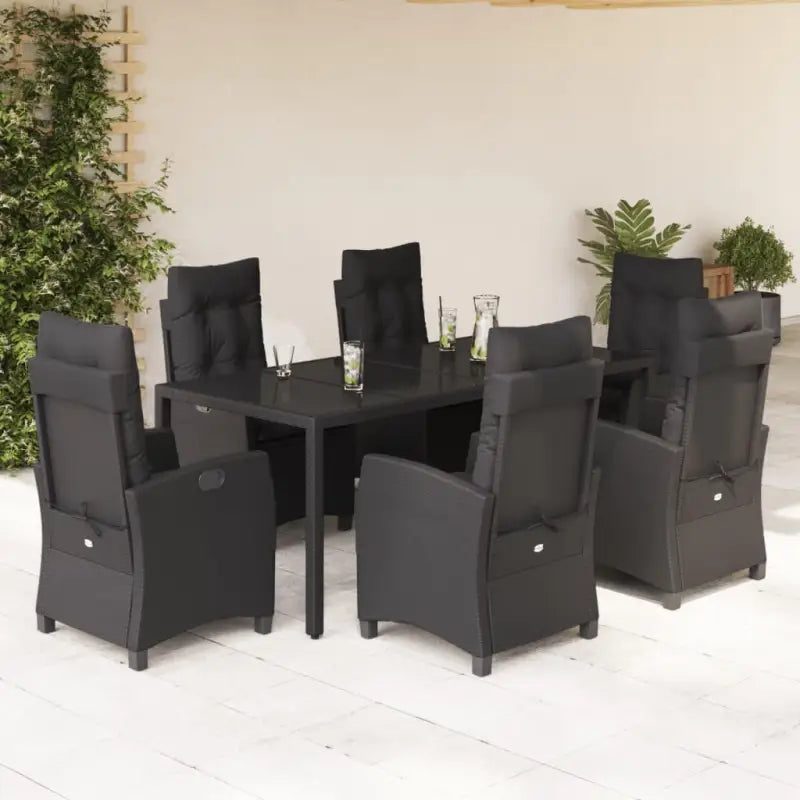 Zwart materiaal tuinset met poly rattan voor gemakkelijk schoon en duurzaam gebruik - 190 cm tafellengte / Zonder