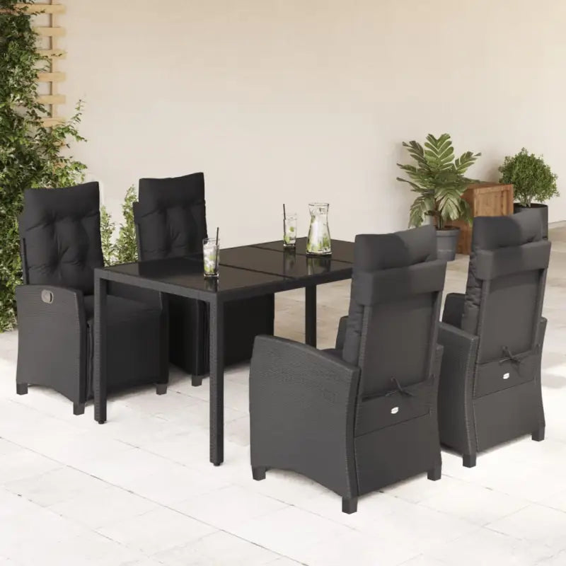 Zwart materiaal tuinset met poly rattan voor gemakkelijk schoon en duurzaam gebruik - Zwart / 150 cm tafellengte