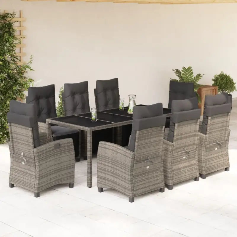 Zwart materiaal tuinset met poly rattan voor gemakkelijk schoon en duurzaam gebruik - Grijs / 190 cm tafellengte
