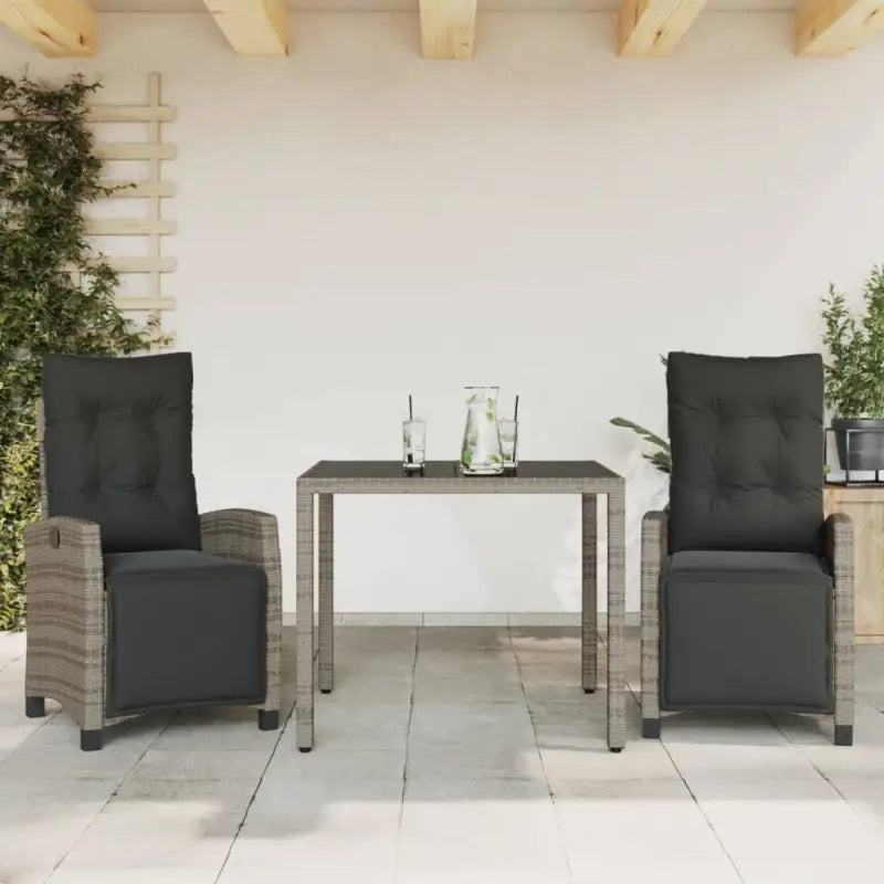 Zwart materiaal tuinset met poly rattan voor gemakkelijk schoon en duurzaam gebruik - Grijs / 90 cm tafellengte