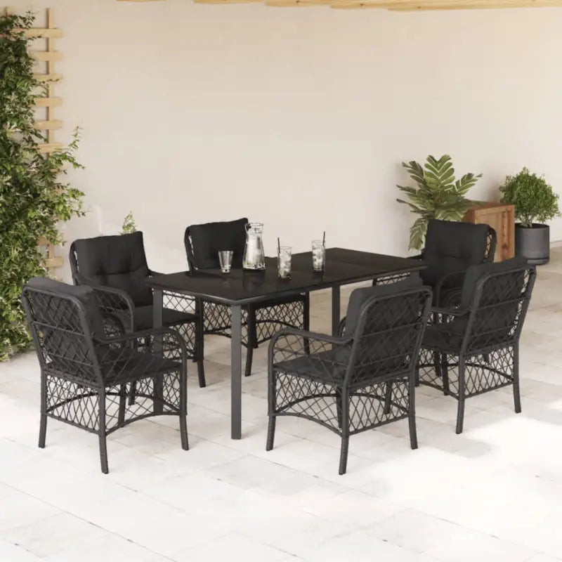 Zwart materiaal tuinset met poly rattan voor gemakkelijk schoon en duurzaam genot - 160 cm tafellengte / Ronde poot